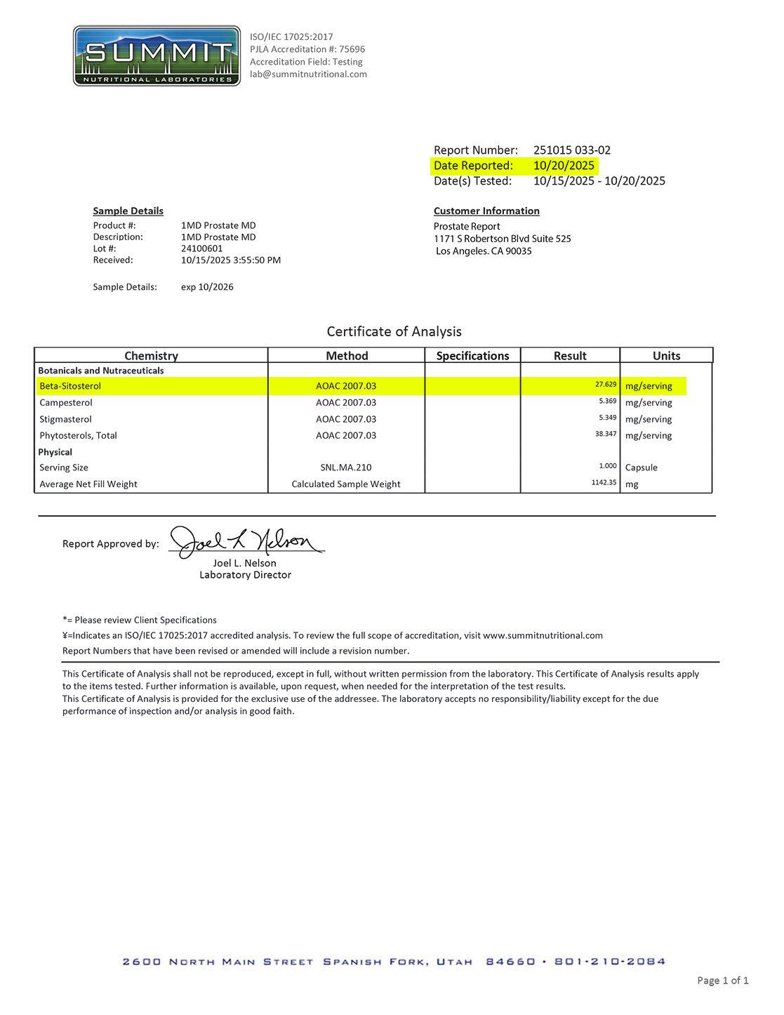 lab report: Prostate MD