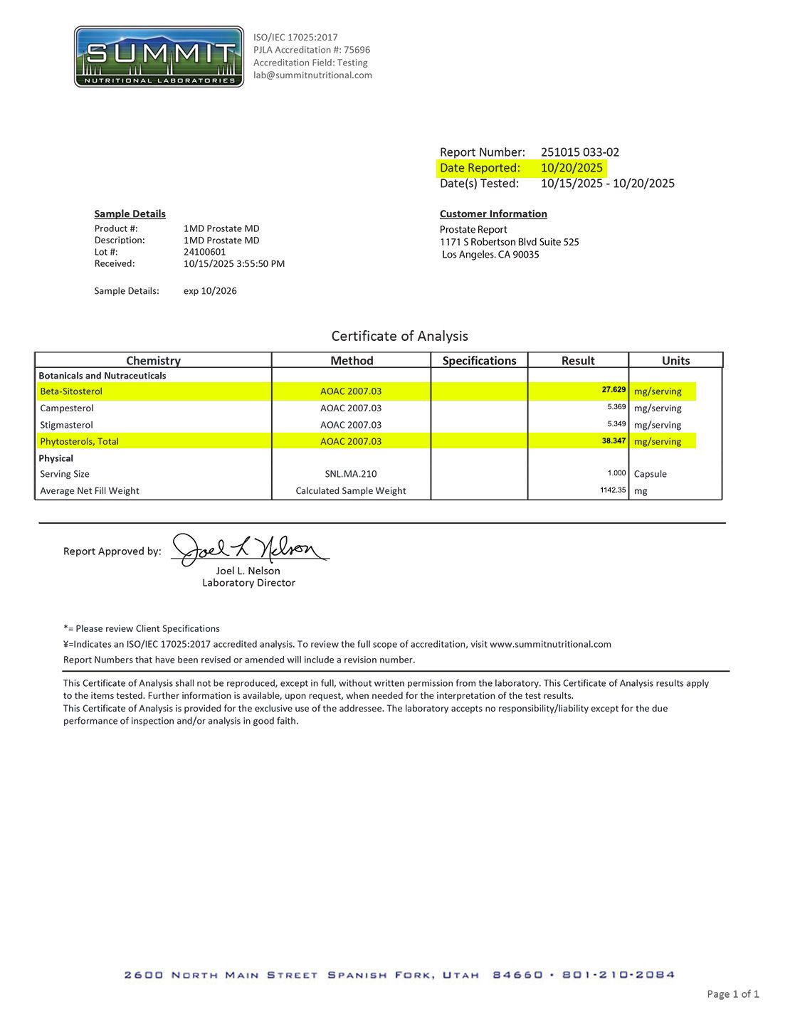 lab report: ProstateMD