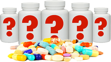 pill bottles with question marks